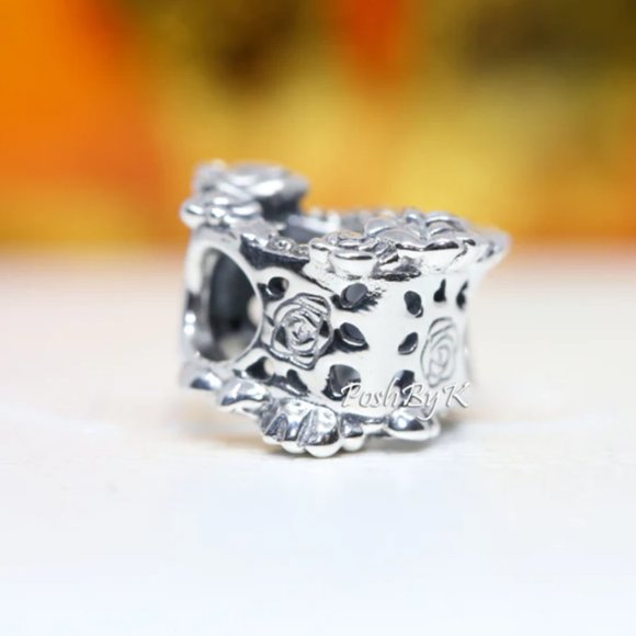 PANDORA Open Heart & Rose Flowers Charm 799281C01 - Picture 3 of 3